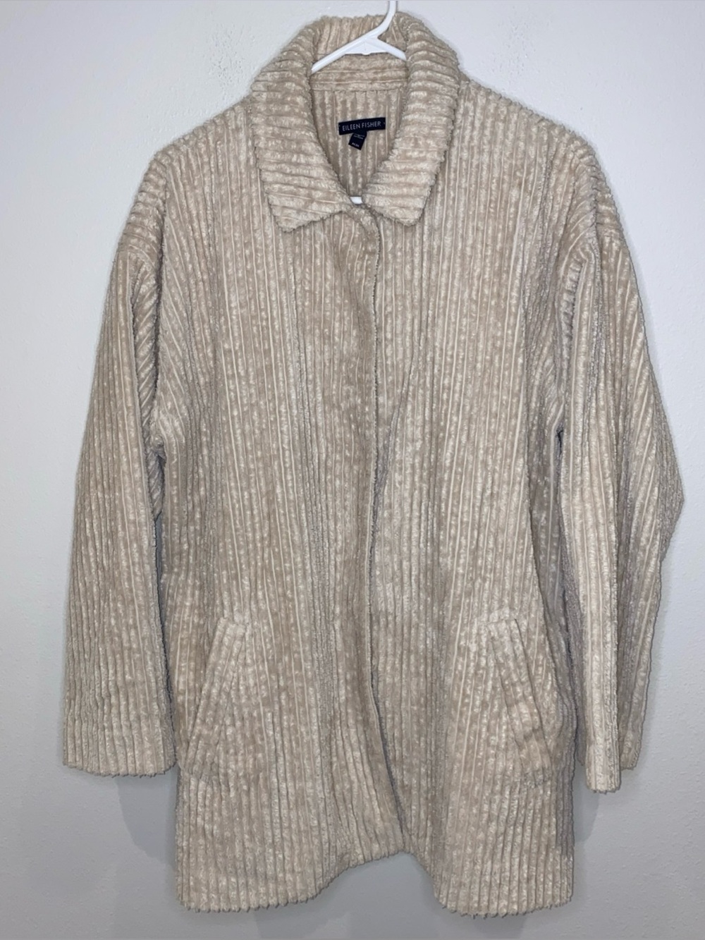 Eileen Fisher Organic‎ Cotton Plush Corduroy Jacket Size M Cream Pockets Lined